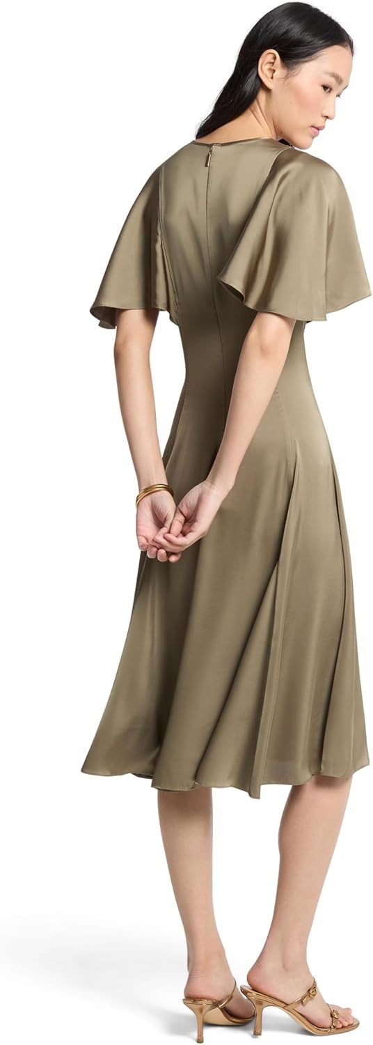 image:imageMichael Kors Womens Cape Sleeve Midi DressSafari Green