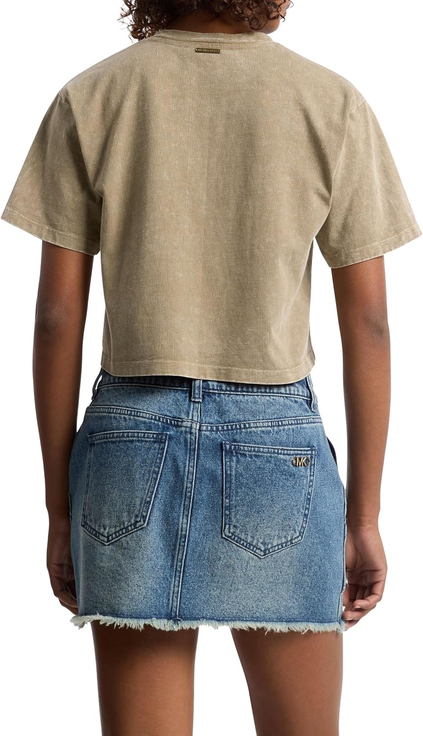 image:imageMichael Kors Womens Cropped Empire Stud TShirtSafari Green Wash