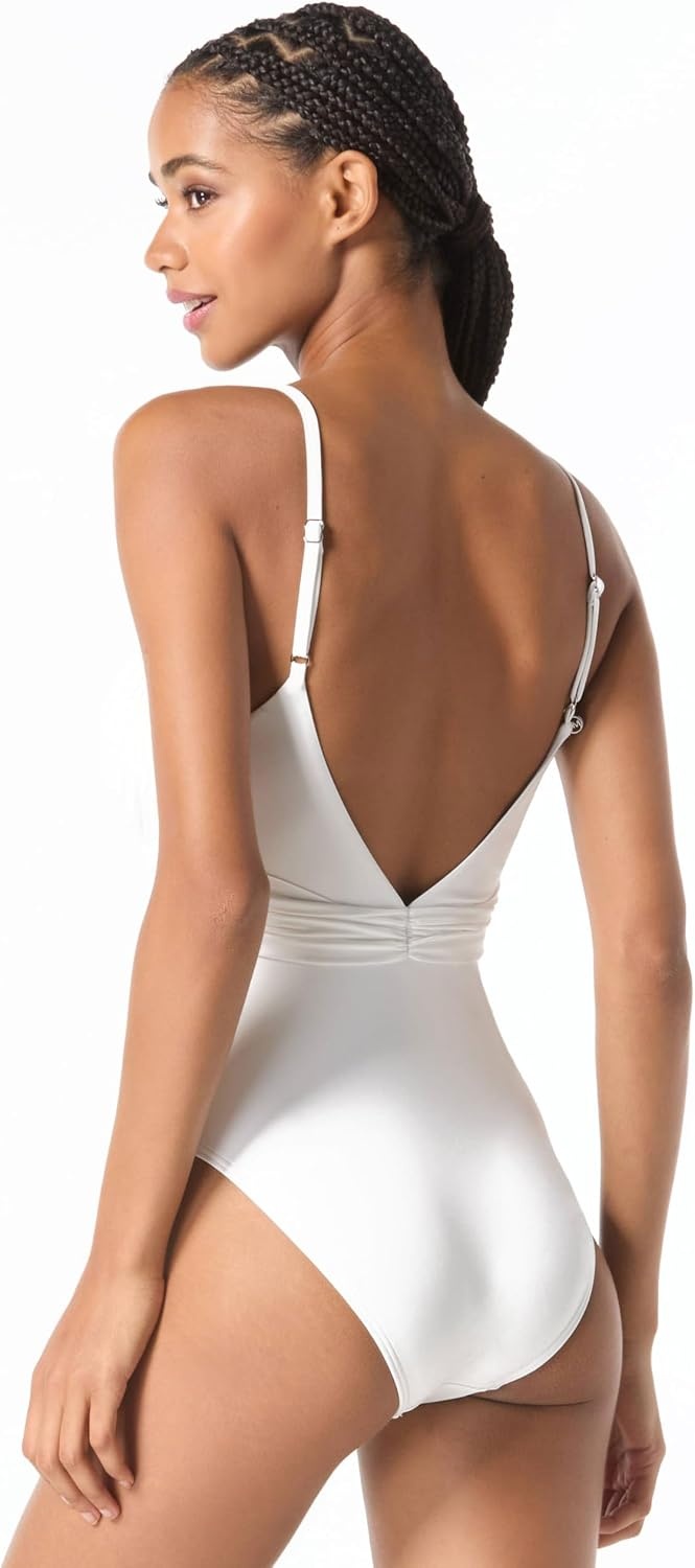 image:imageMichael Kors Womens Draped Plunge One PieceWhite