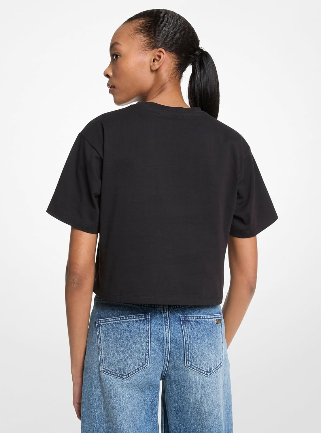 image:imageMichael Kors Womens Embossed Logo Oversized Cropped TShirtBlack