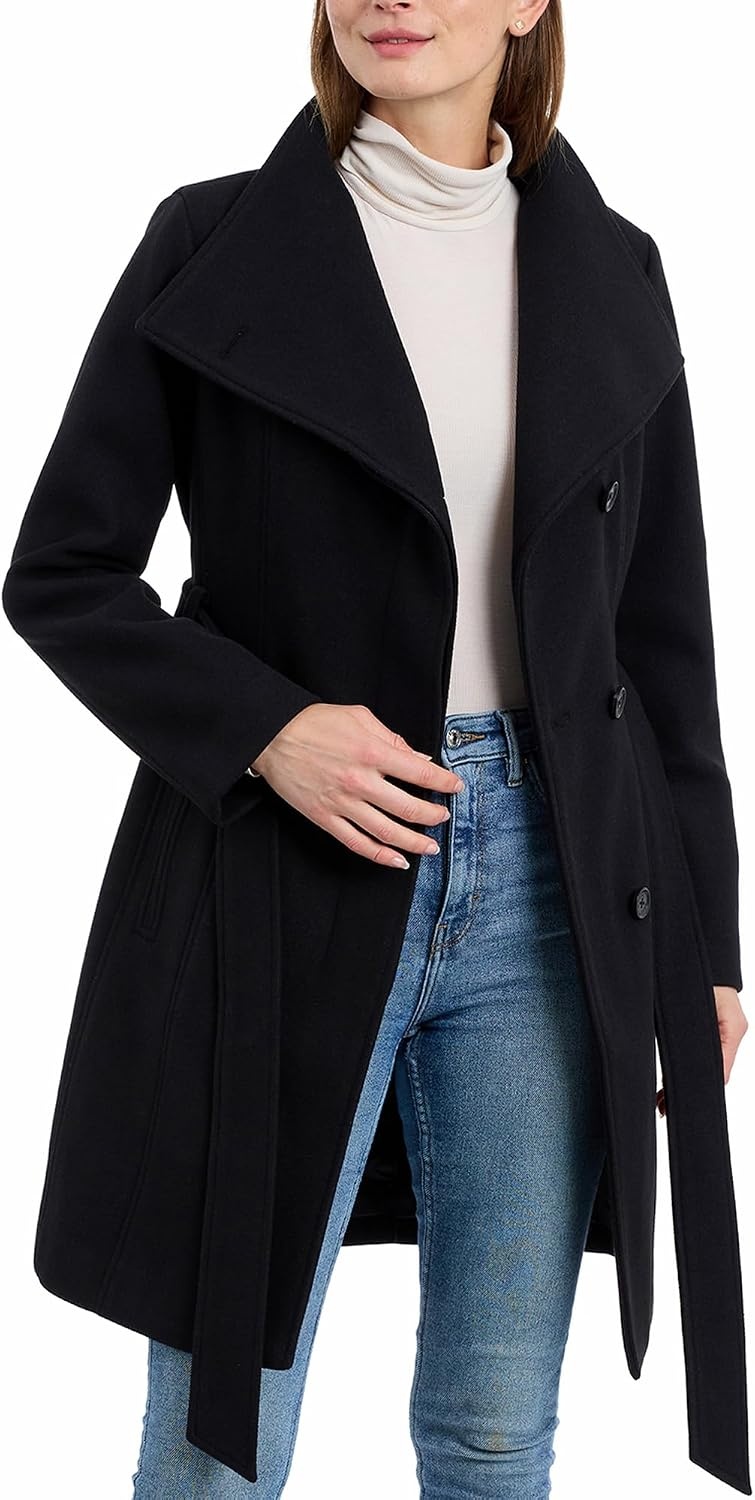 image:imageMichael Kors Womens Faux Wool Wrap Coat With Belt Long Winter Coats for WomenBlack