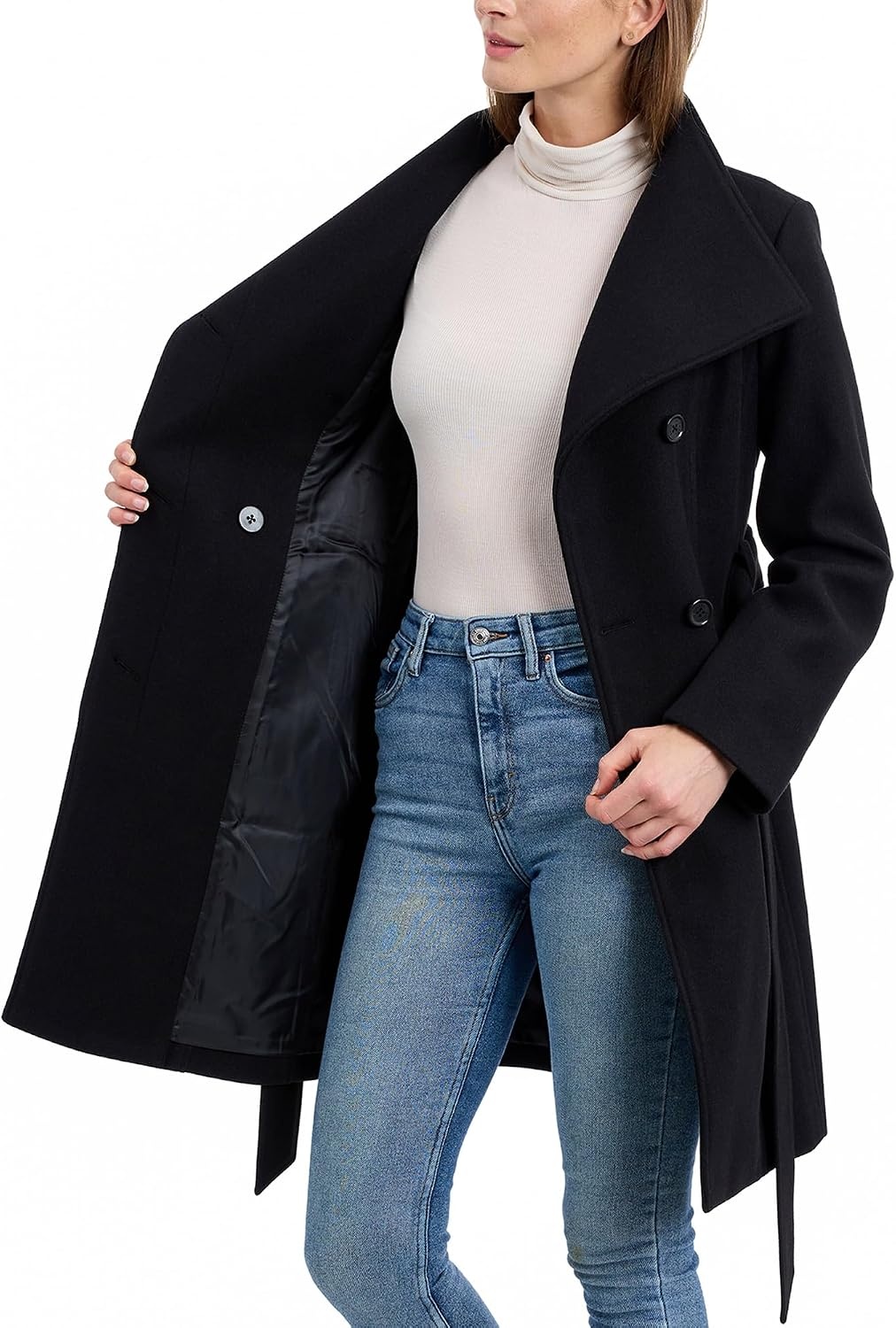 image:imageMichael Kors Womens Faux Wool Wrap Coat With Belt Long Winter Coats for WomenBlack