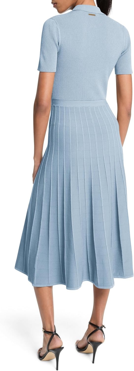 image:imageMichael Kors Womens Fit and Flare Midi Polo DressChambray
