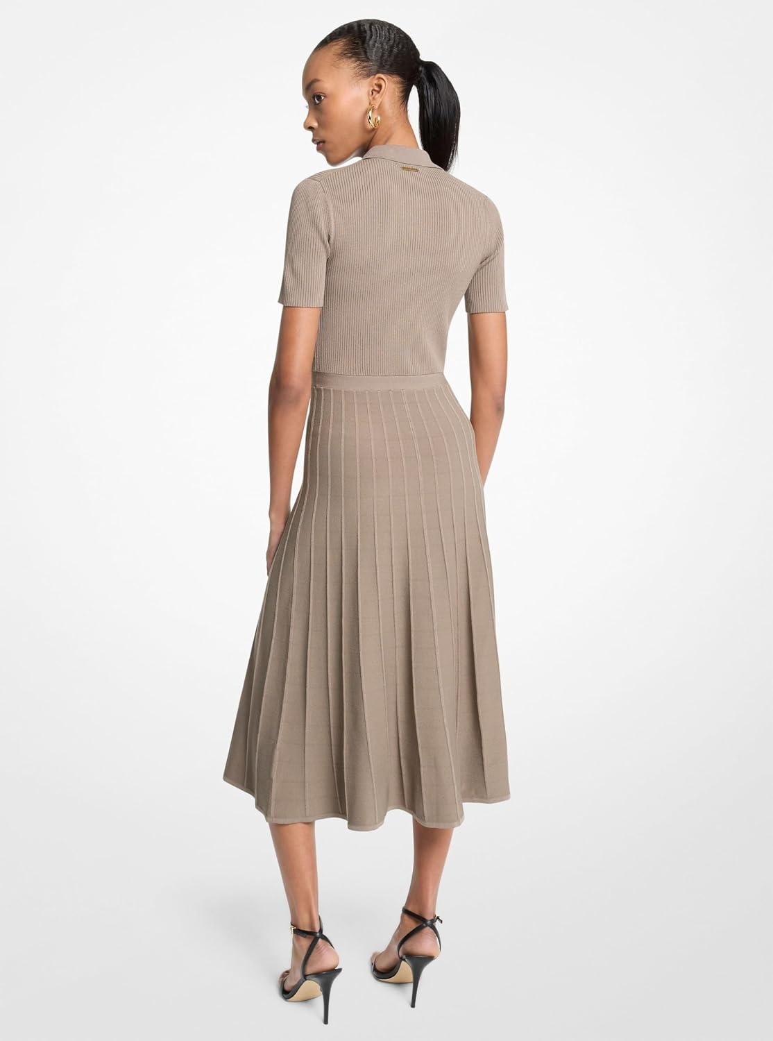 image:imageMichael Kors Womens Fit and Flare Midi Polo DressChestnut