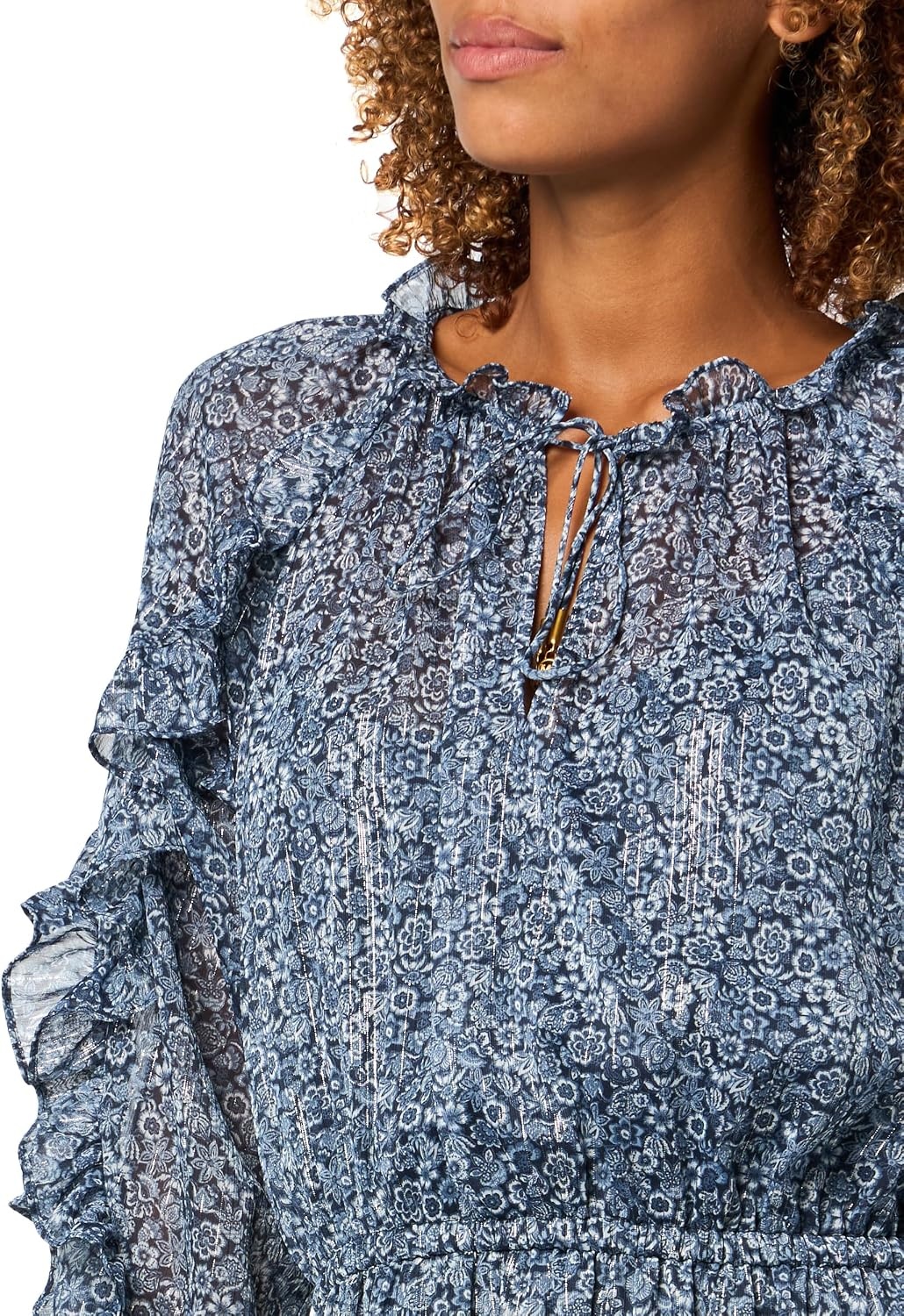 image:imageMichael Kors Womens Floral Ruffle Midi DressMidnight Blue