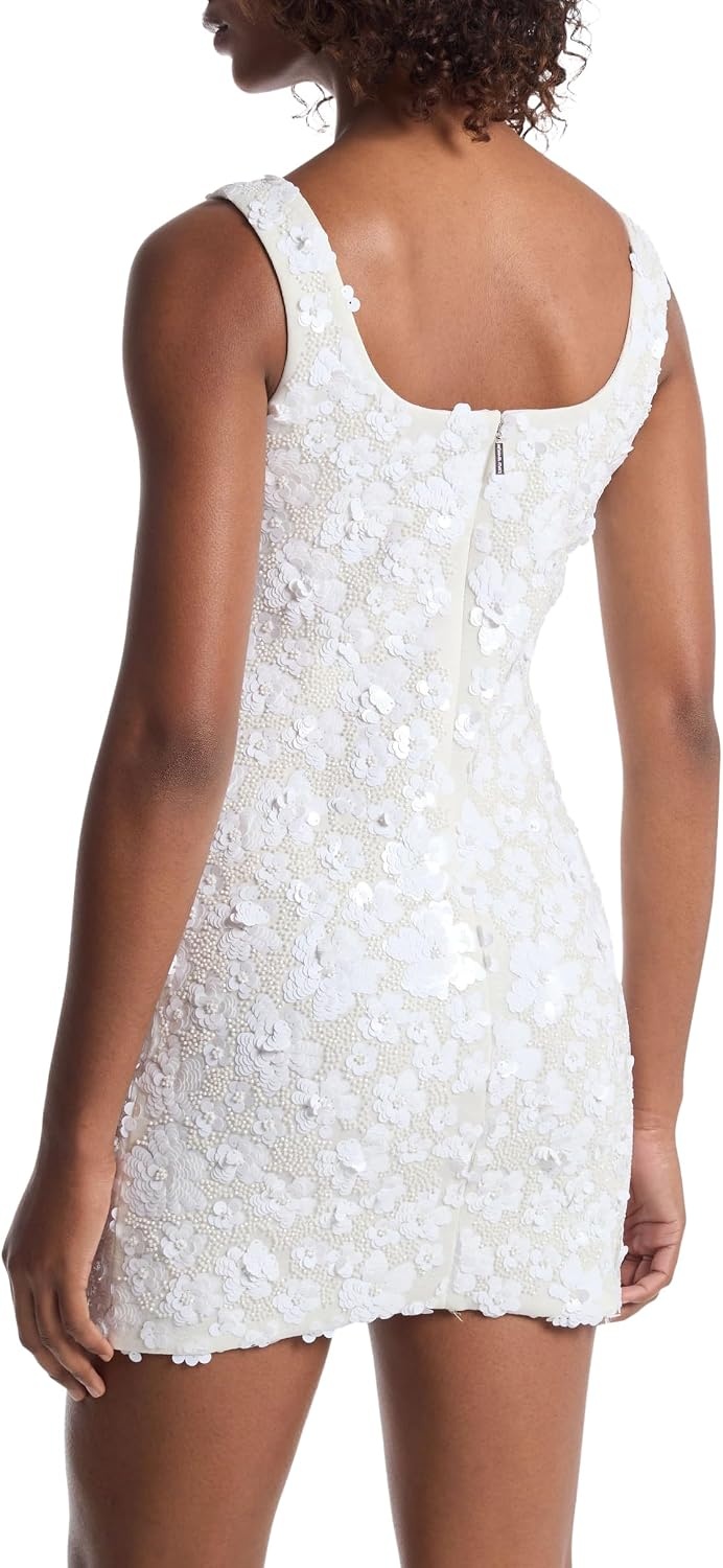image:imageMichael Kors Womens Floral Sequin Tank Mini DressWhite