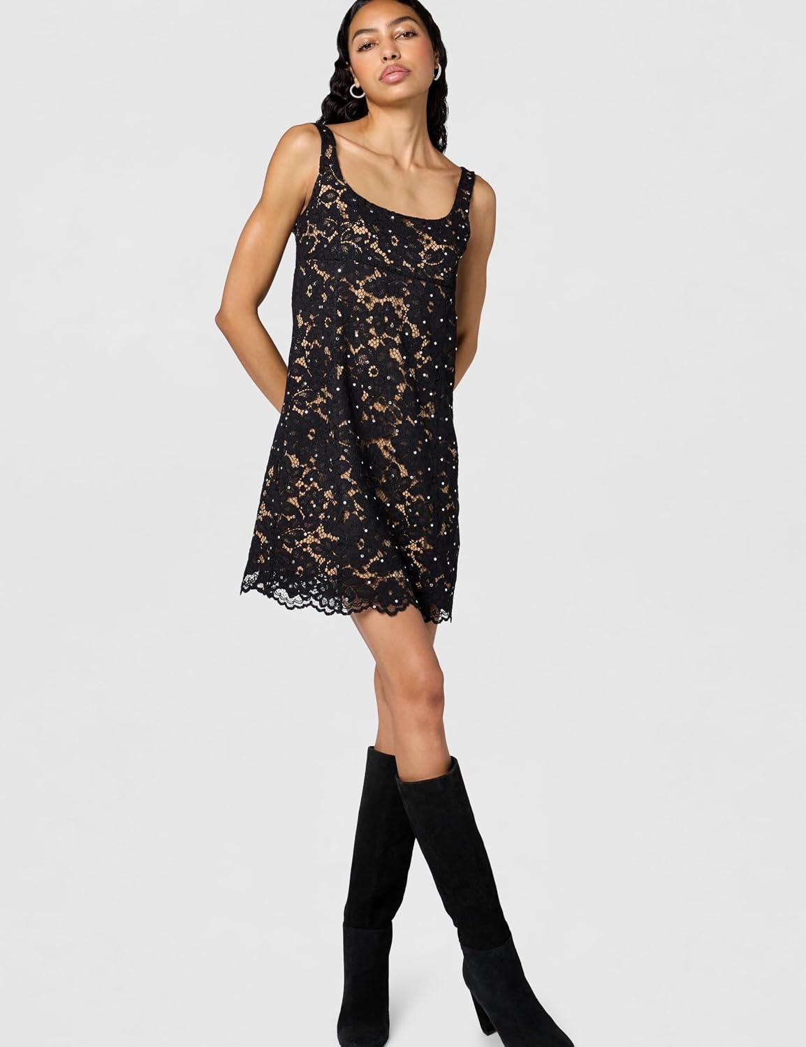 image:imageMichael Kors Womens Lace Square Neck Mini DressBlack
