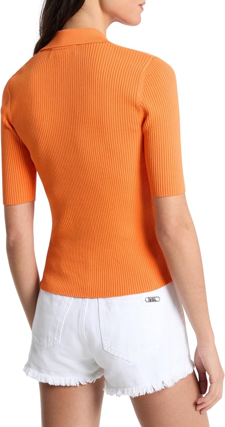 image:imageMichael Kors Womens Lace Up Short Sleeve Polo TopOrange Sorbet