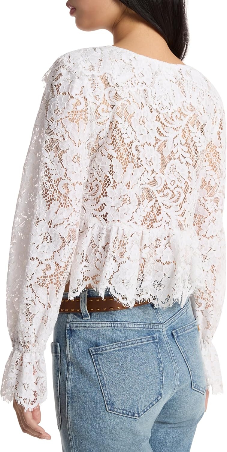 image:imageMichael Kors Womens Lace V Neck TopWhite