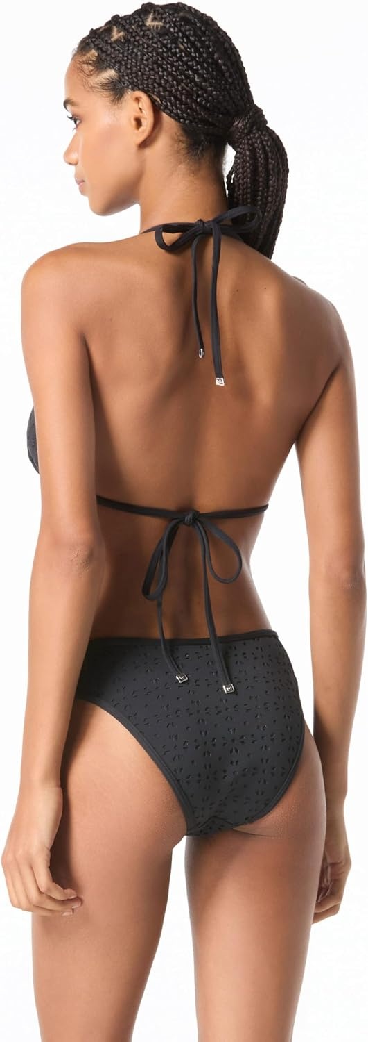 image:imageMichael Kors Womens Laser Cut Scuba String Triangle TopBlack