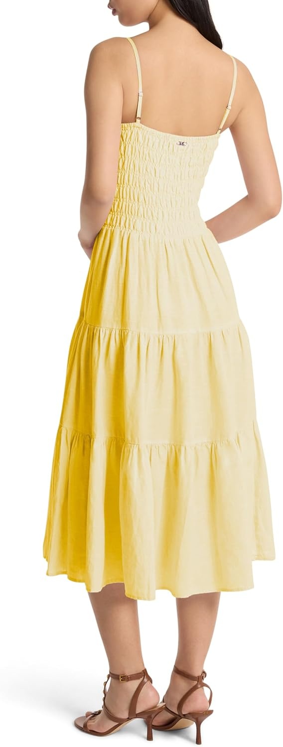 image:imageMichael Kors Womens Linen Smocked Midi DressLemon