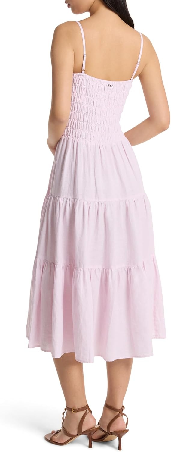 image:imageMichael Kors Womens Linen Smocked Midi DressLight Bouquet