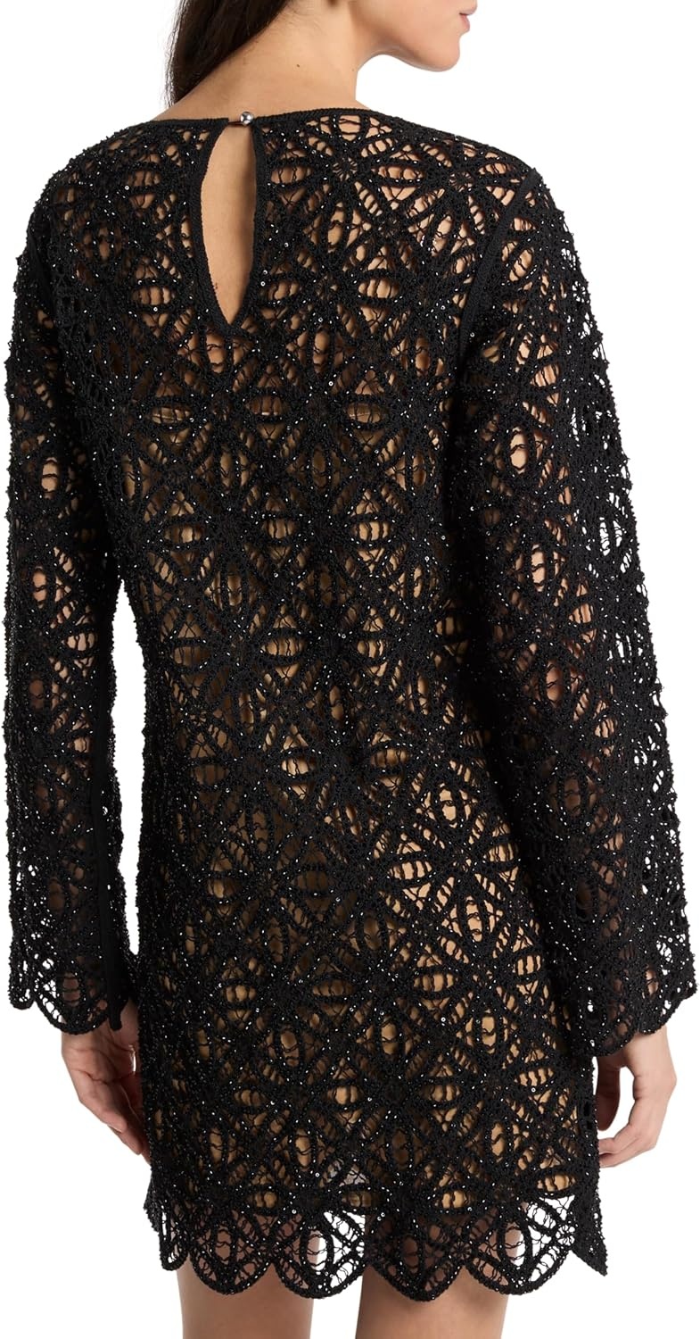 image:imageMichael Kors Womens Long Sleeve Crochet Mini DressBlack