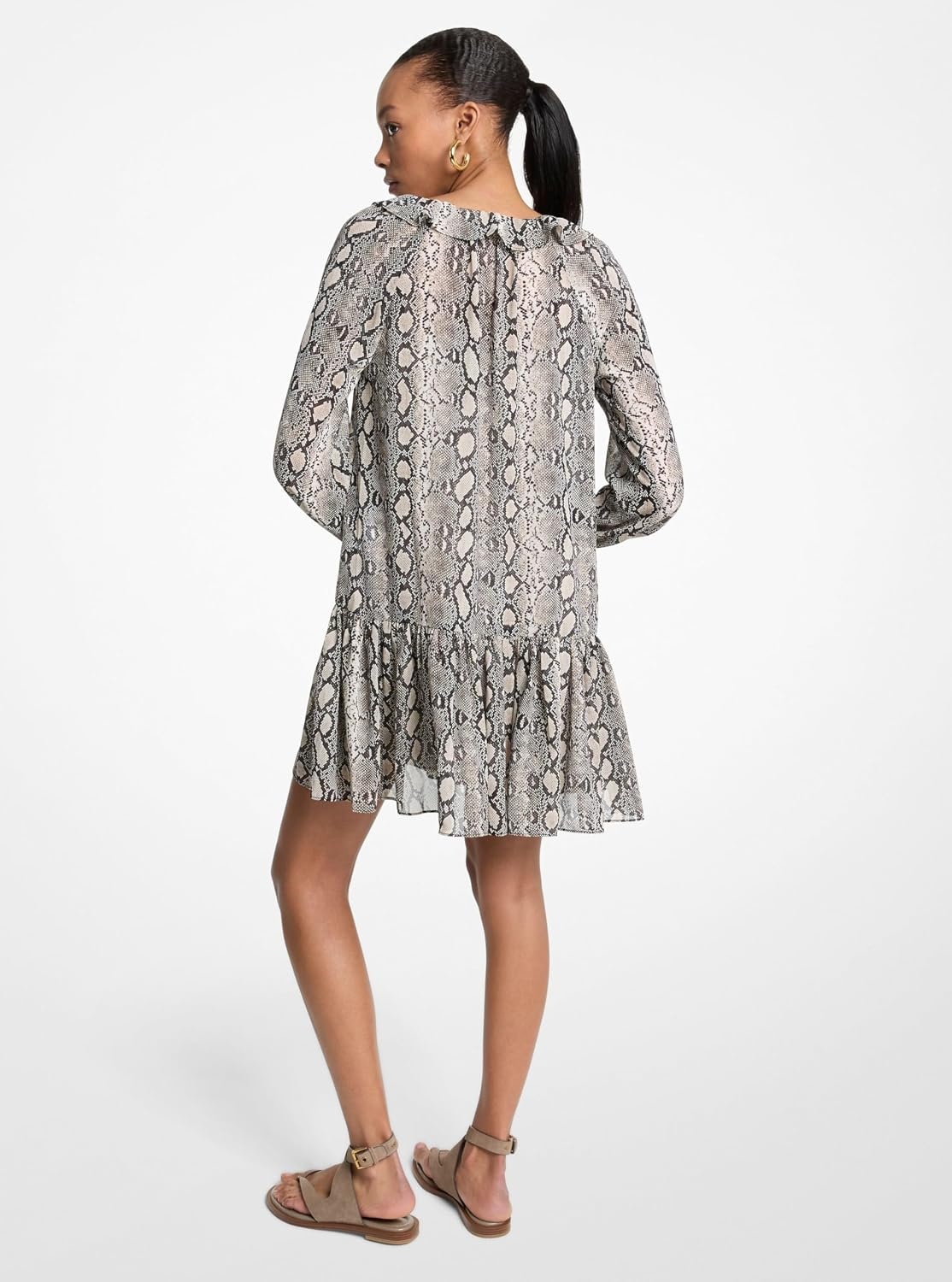 image:imageMichael Kors Womens Long Sleeve Ruffle Mini DressSoft Ecru