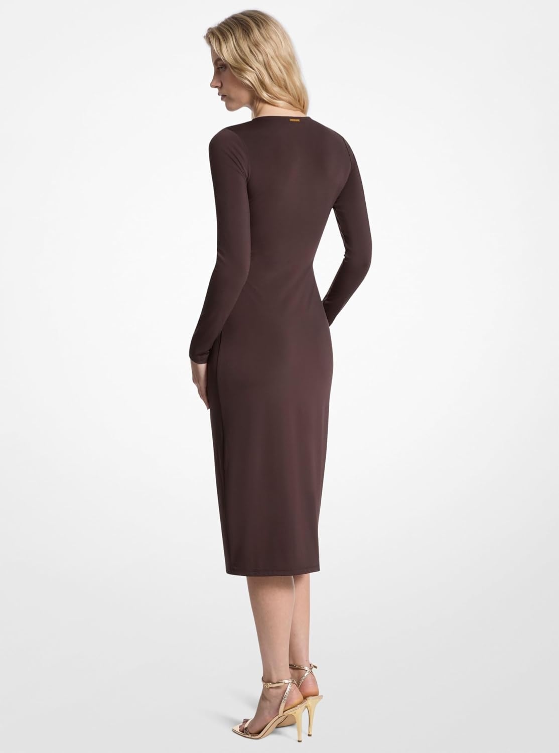 image:imageMichael Kors Womens Long Sleeve Zip Ruched Midi DressChocolate