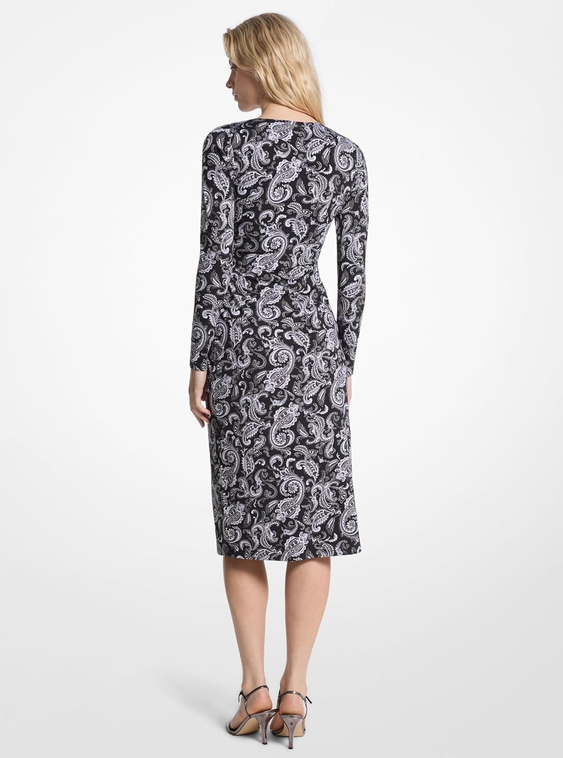 image:imageMichael Kors Womens Long Sleeve Zip Ruched Midi DressGunmetal