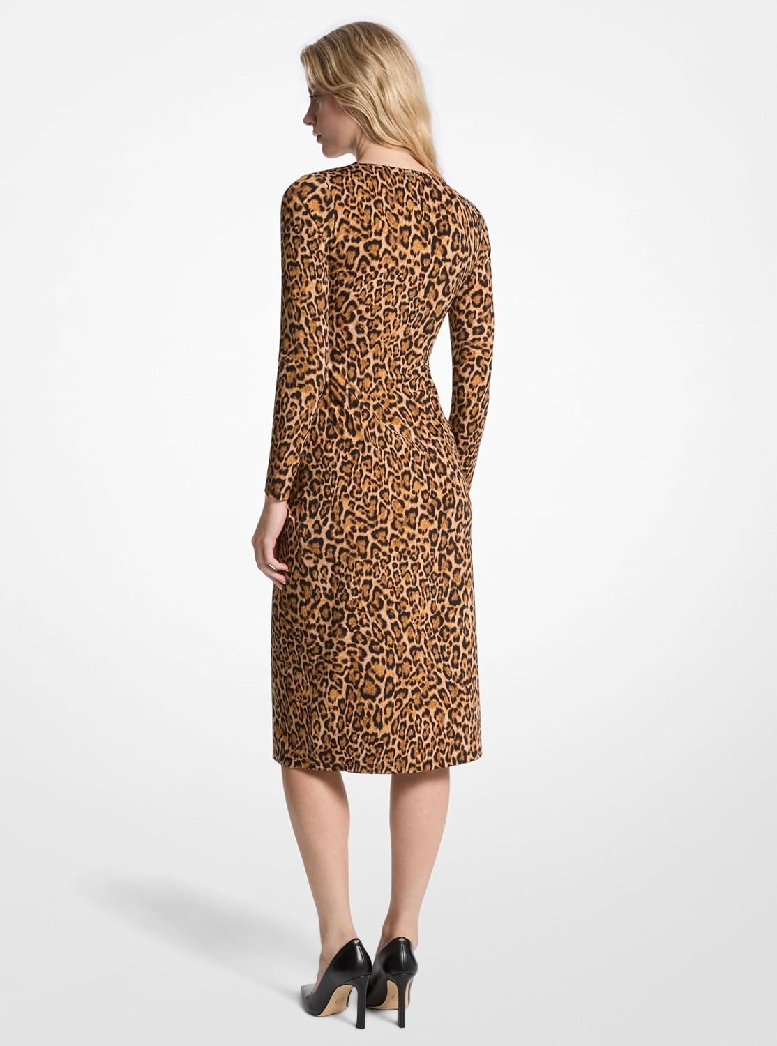 image:imageMichael Kors Womens Long Sleeve Zip Ruched Midi DressMarigold