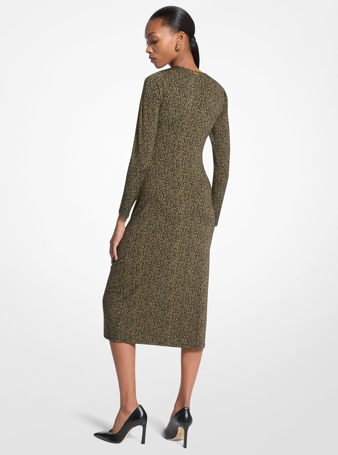 image:imageMichael Kors Womens Long Sleeve Zip Ruched Midi DressPistachio