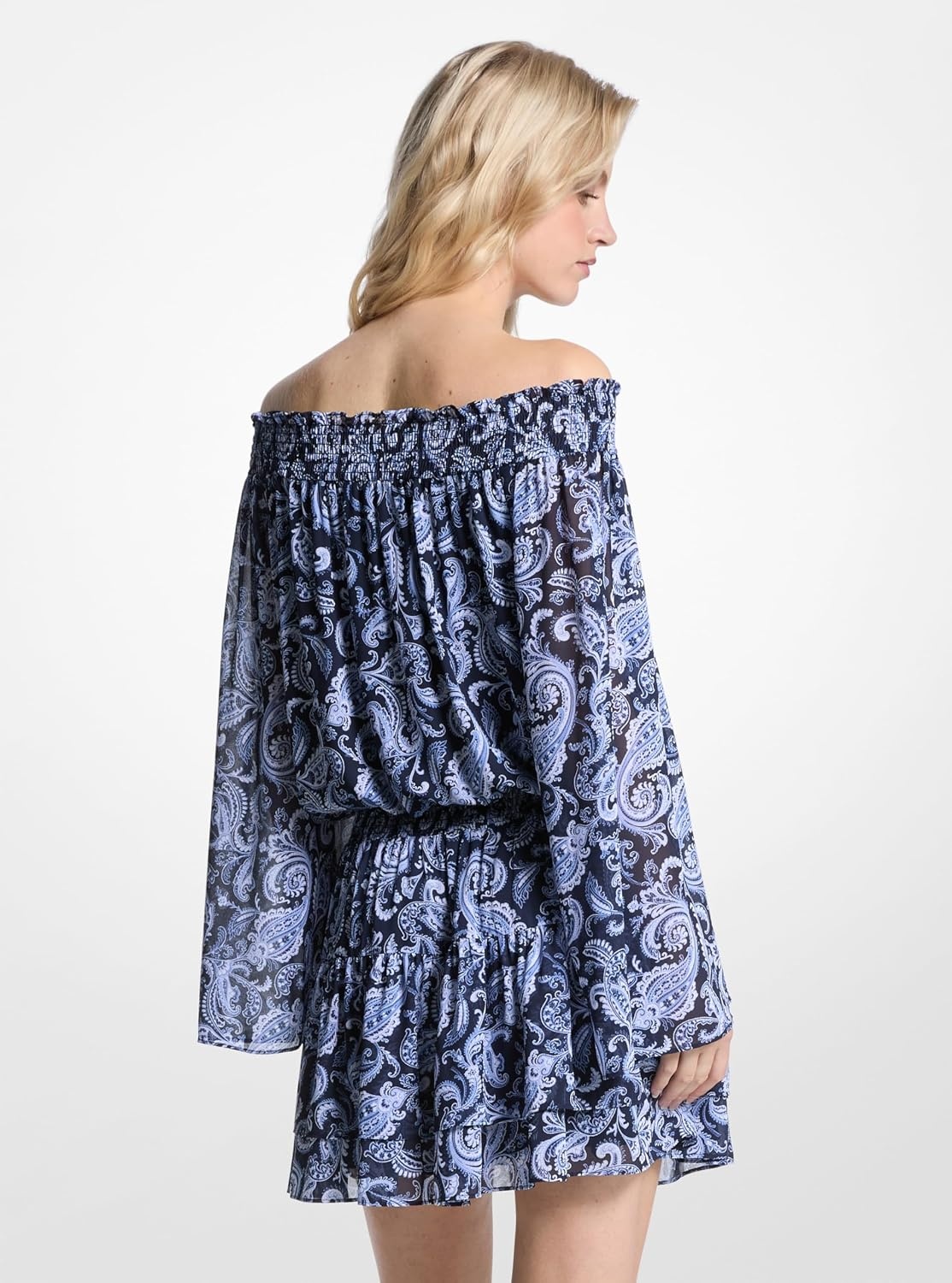 image:imageMichael Kors Womens Off Shoulder Smock Mini DressFrench Blue