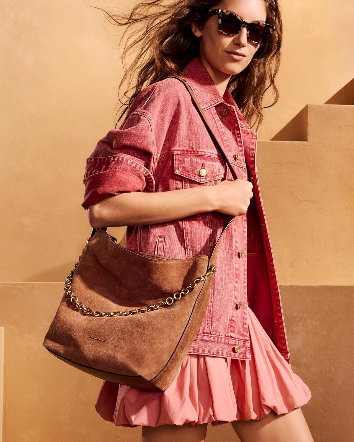 image:imageMichael Kors Womens Oversized Denim Jacket Light Berry Sorbet One Size