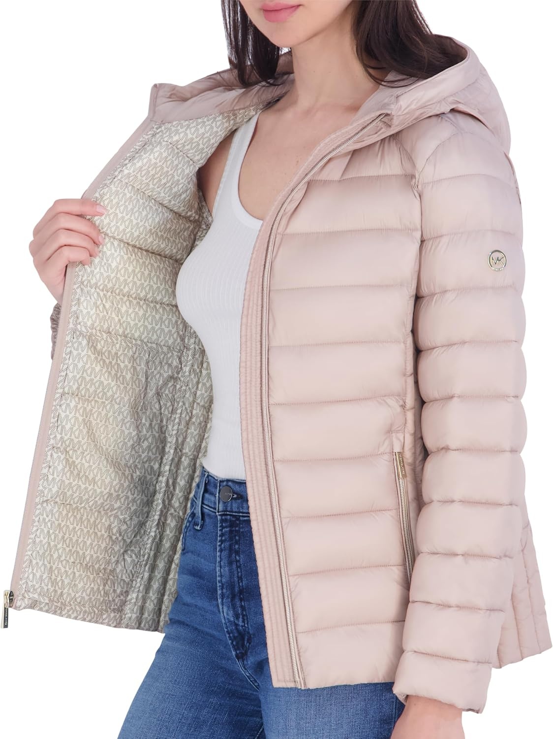 image:imageMichael Kors Womens Packable Puffer Jacket Lightweight Down AlternativeBeige