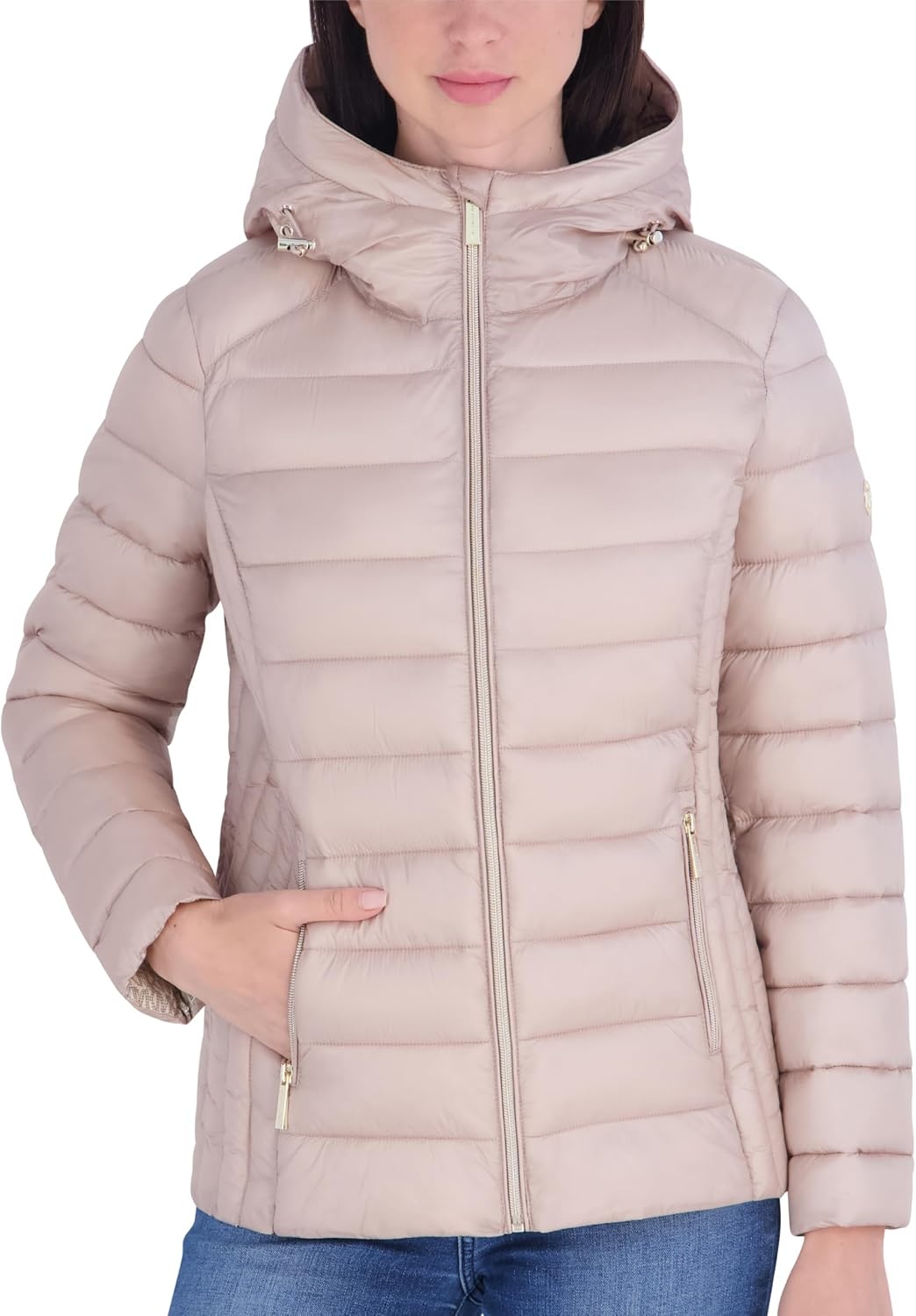 image:imageMichael Kors Womens Packable Puffer Jacket Lightweight Down AlternativeBeige