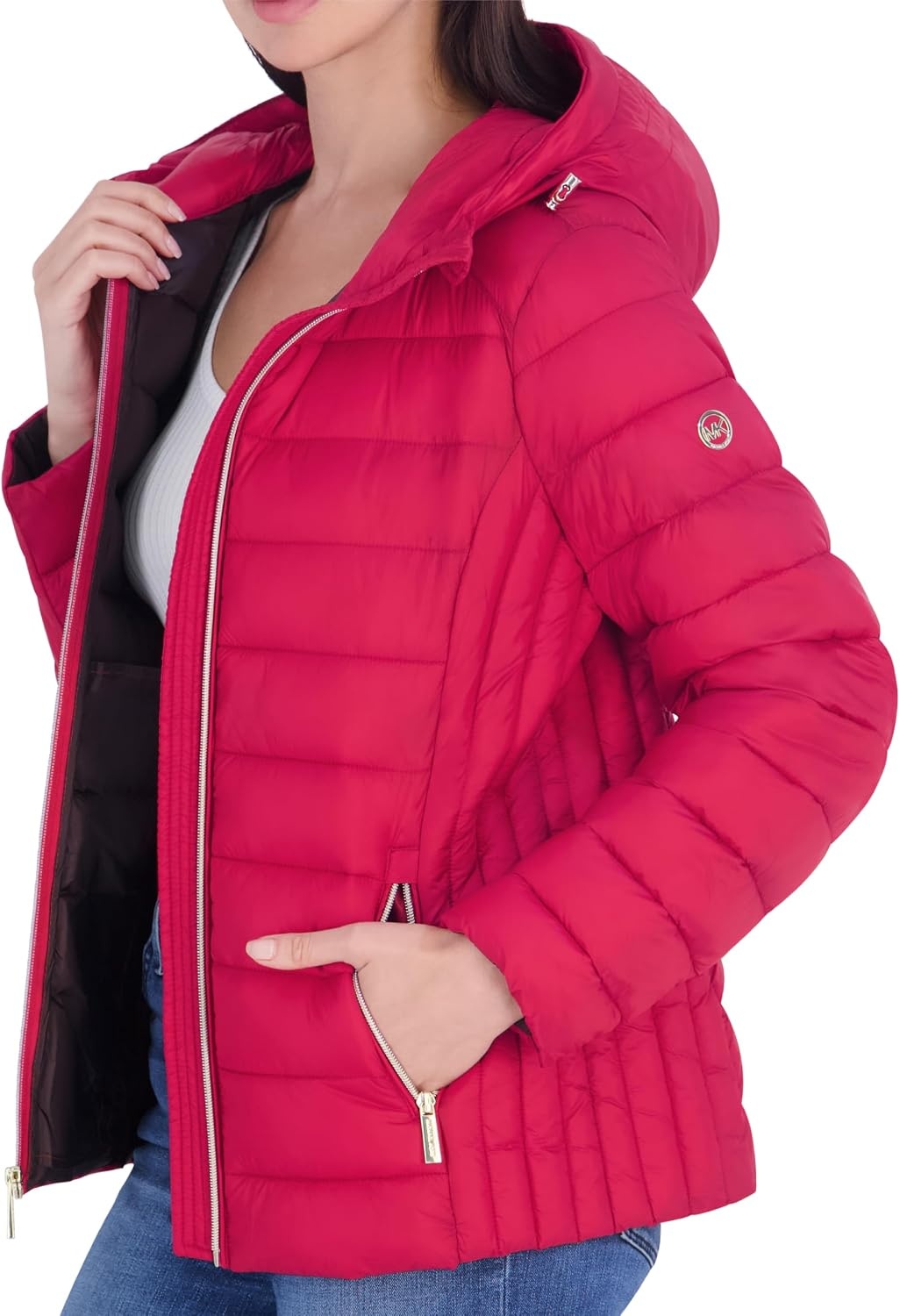image:imageMichael Kors Womens Packable Puffer Jacket Lightweight Down AlternativeRed