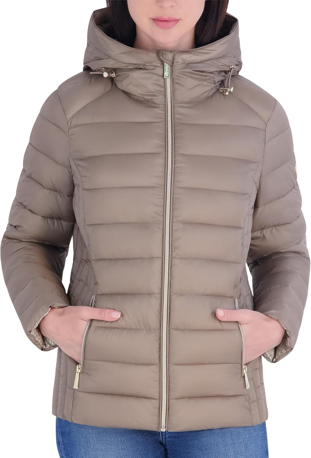 image:imageMichael Kors Womens Packable Puffer Jacket Lightweight Down AlternativeTaupe