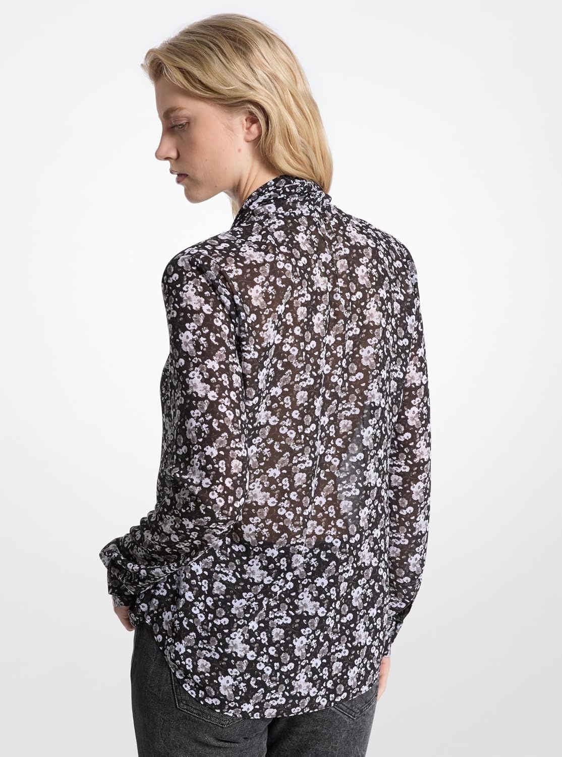 image:imageMichael Kors Womens Pleat Bow BlouseGunmetal