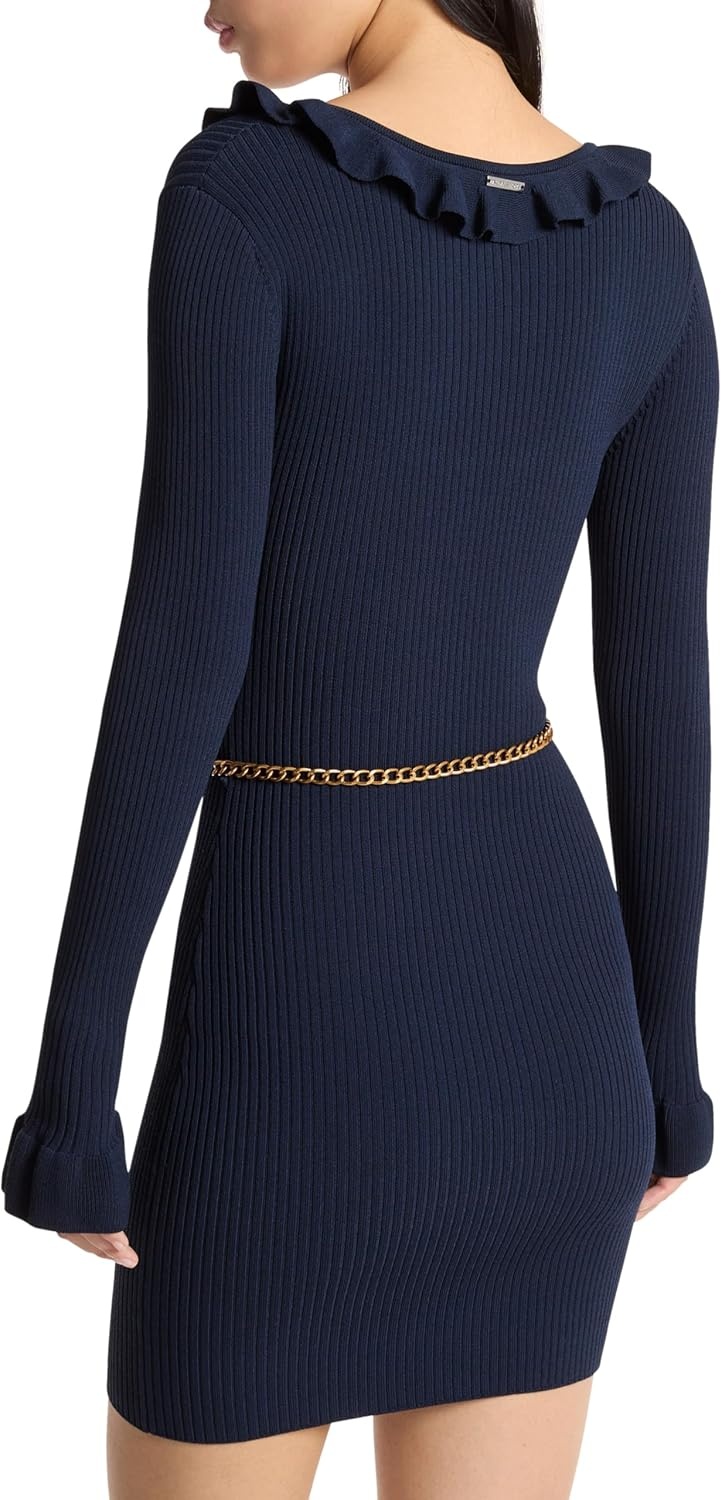 image:imageMichael Kors Womens Ribbed Scoop Ruffle DressMidnight Blue