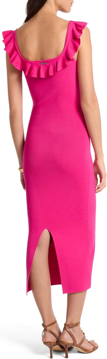 image:imageMichael Kors Womens Sequin Neck Ruffle Midi DressRaspberry