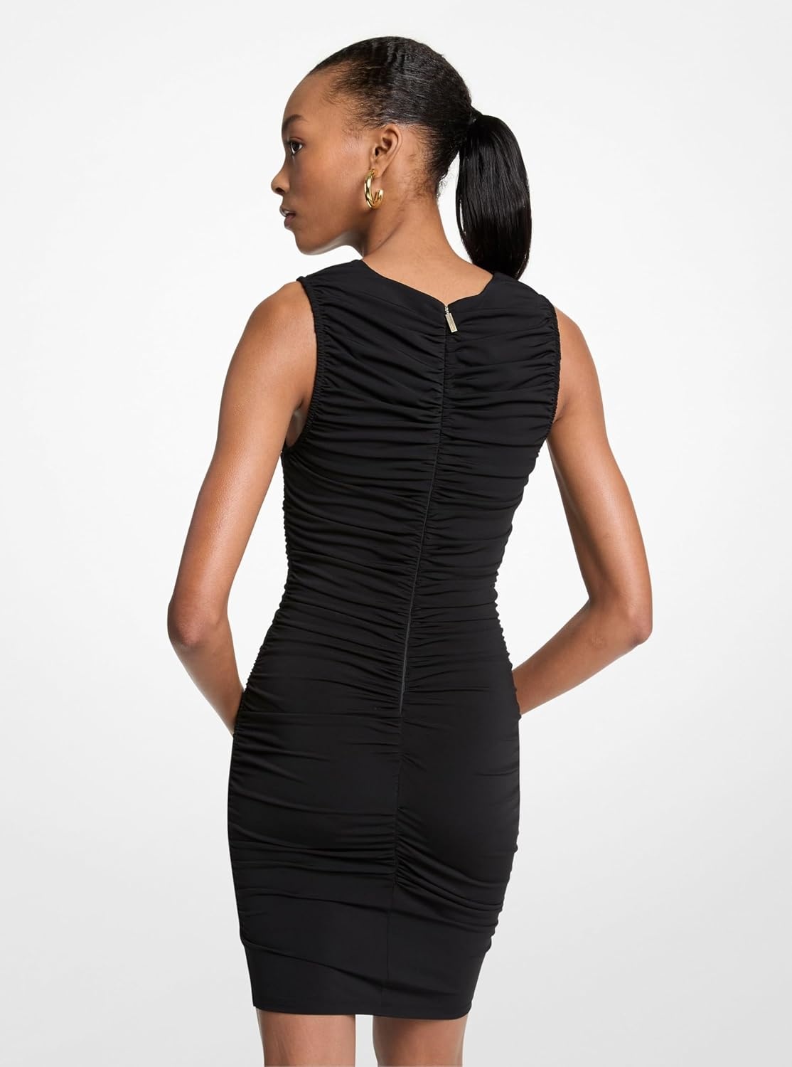 image:imageMichael Kors Womens Short Sleeve Ruched Mini DressBlack 2