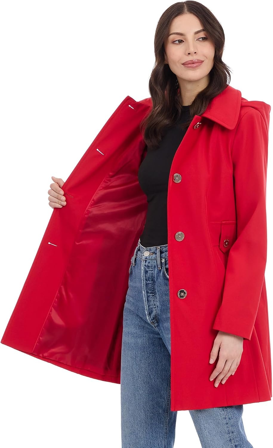 image:imageMichael Kors Womens Single Breasted Raincoat With Detachable HoodRed
