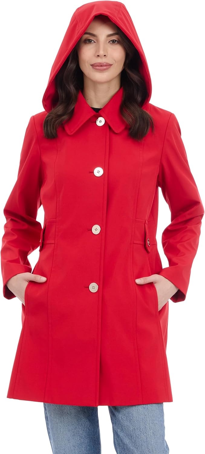 image:imageMichael Kors Womens Single Breasted Raincoat With Detachable HoodRed
