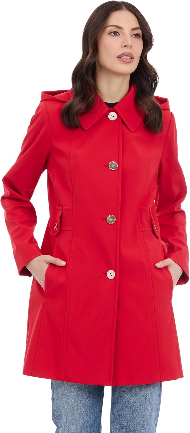 image:imageMichael Kors Womens Single Breasted Raincoat With Detachable HoodRed