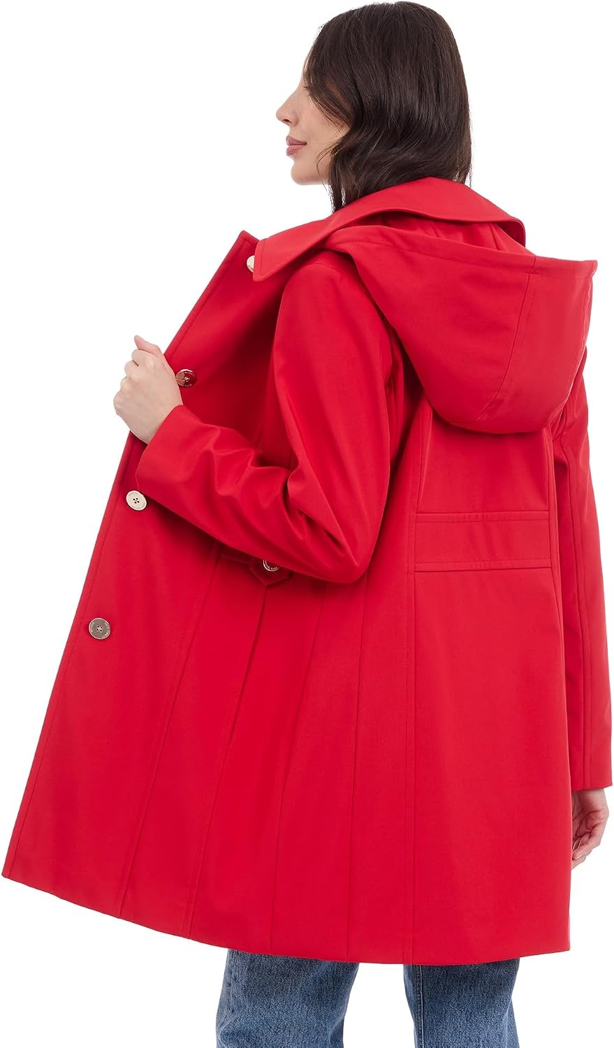 image:imageMichael Kors Womens Single Breasted Raincoat With Detachable HoodRed
