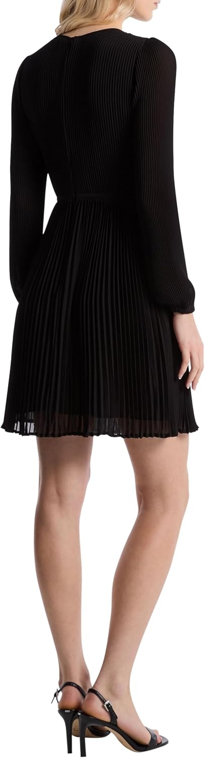 image:imageMichael Kors Womens Solid Pleated Mini DressBlack
