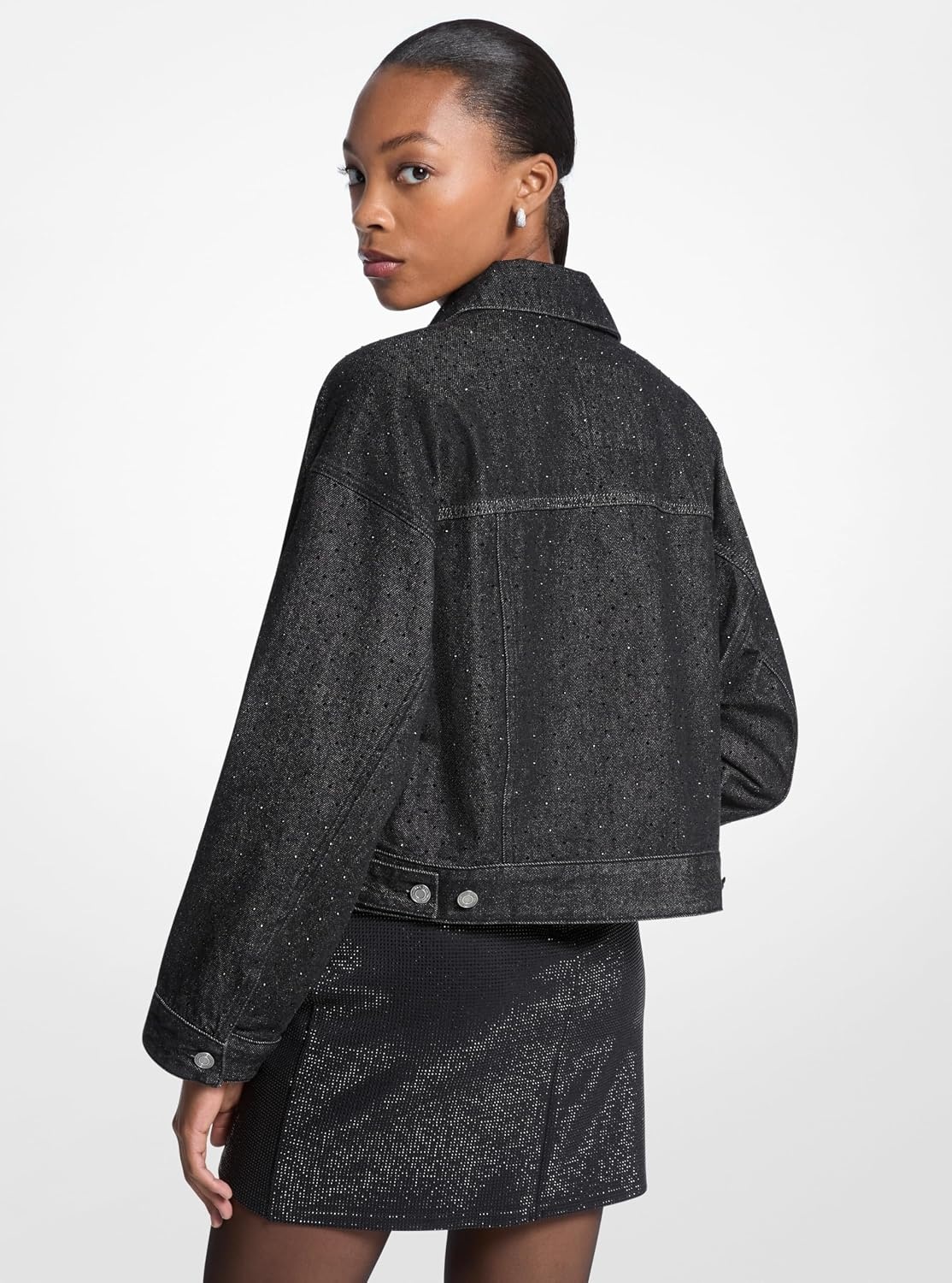 image:imageMichael Kors Womens Studded Denim JacketBlack Rinse