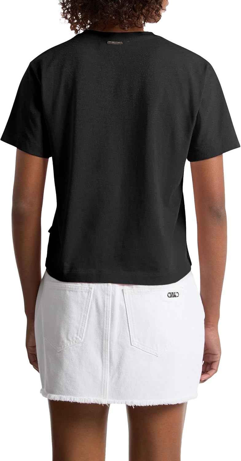 image:imageMichael Kors Womens Studded Mk Charm Cropped TShirtBlack