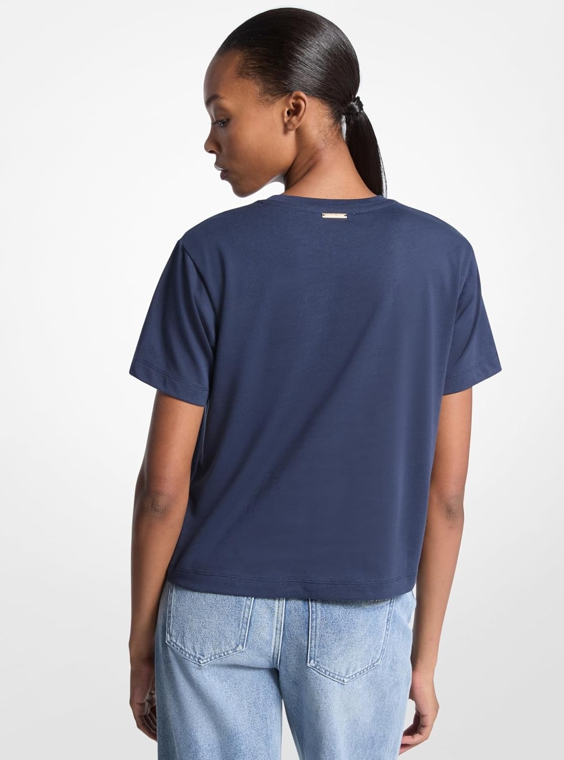 image:imageMichael Kors Womens Studded Mk Charm Cropped TShirtMidnight Blue