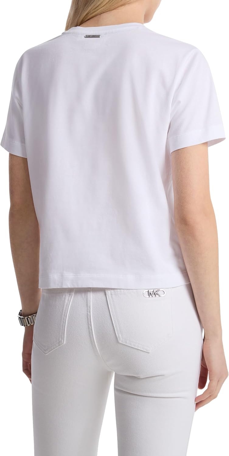 image:imageMichael Kors Womens Studded Mk Charm Cropped TShirtWhite