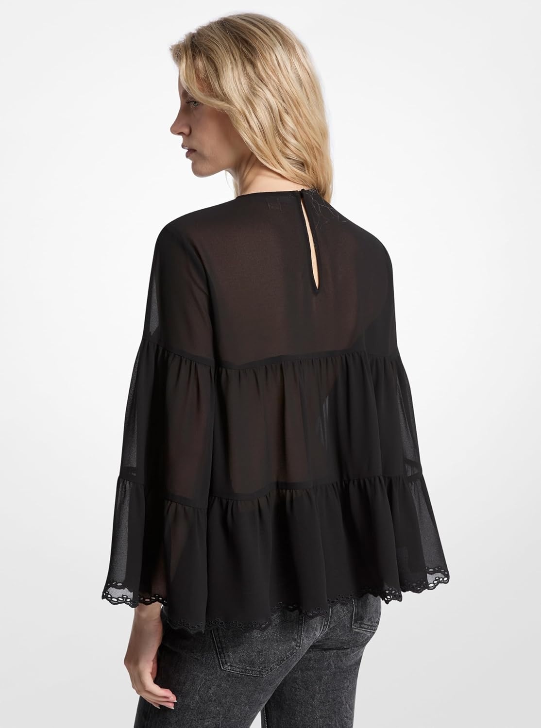 image:imageMichael Kors Womens Tiered Long Sleeve BlouseBlack