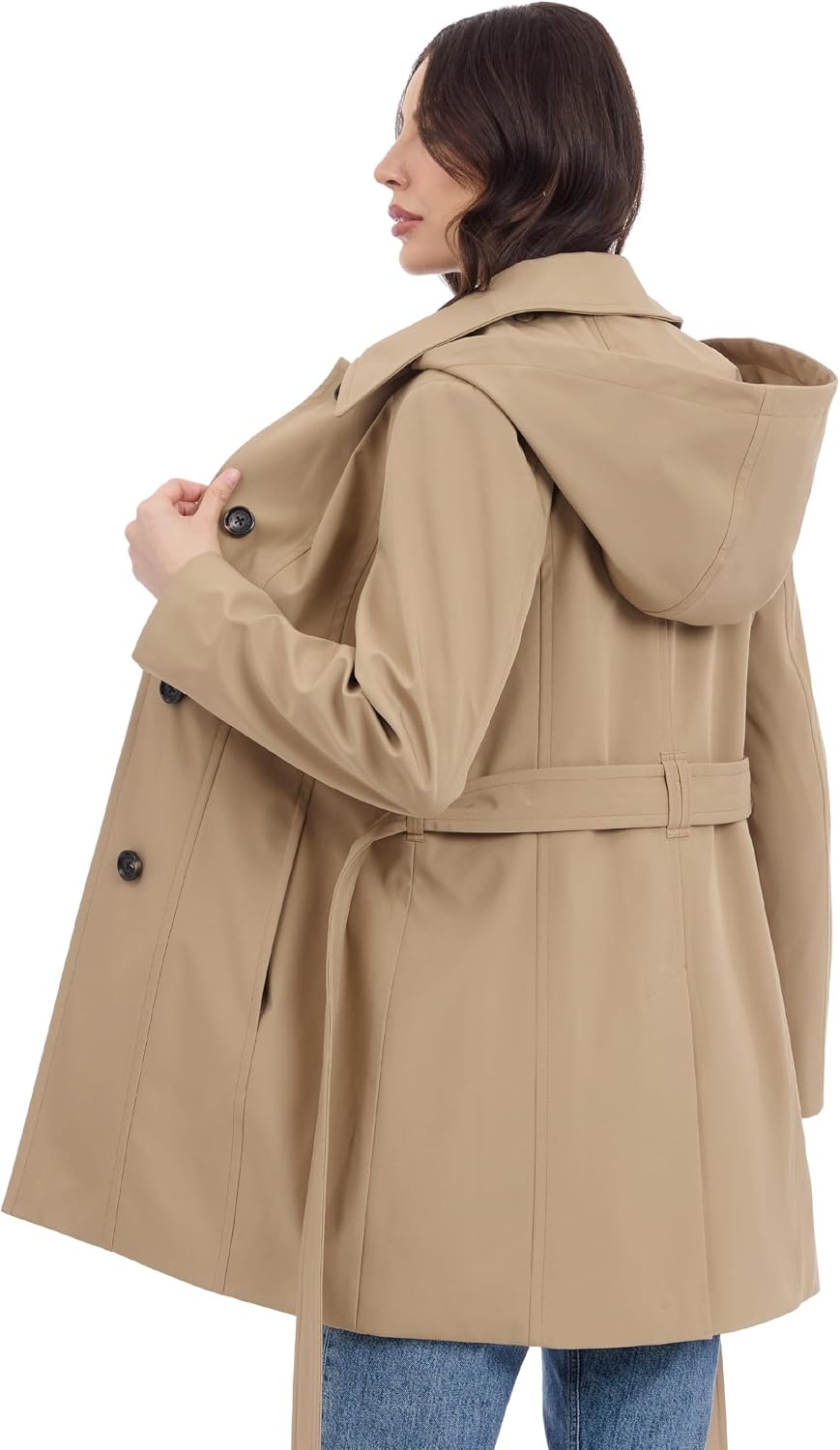 image:imageMichael Kors Womens Trench Coat Style Raincoat with Detachable HoodKhaki