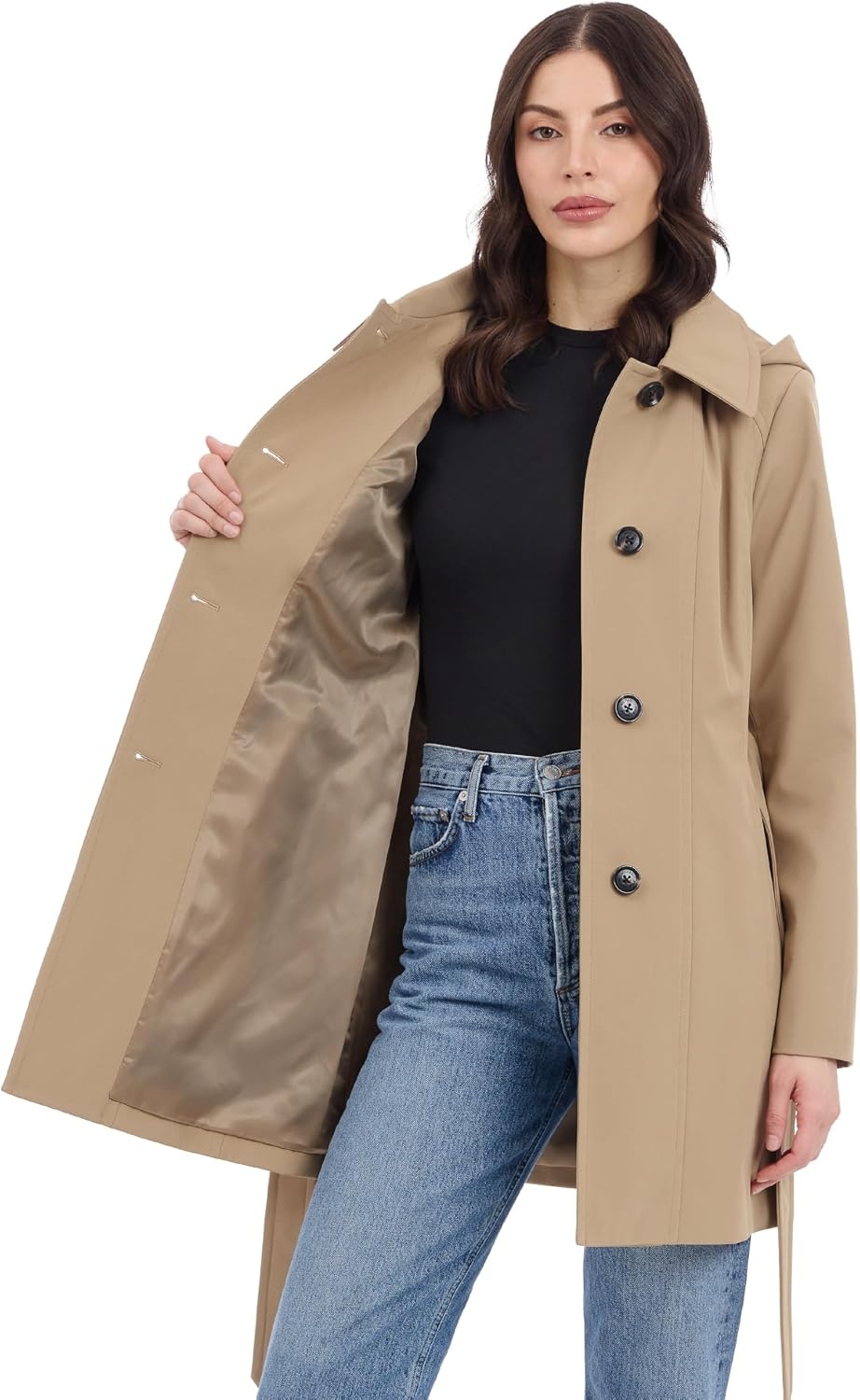 image:imageMichael Kors Womens Trench Coat Style Raincoat with Detachable HoodKhaki