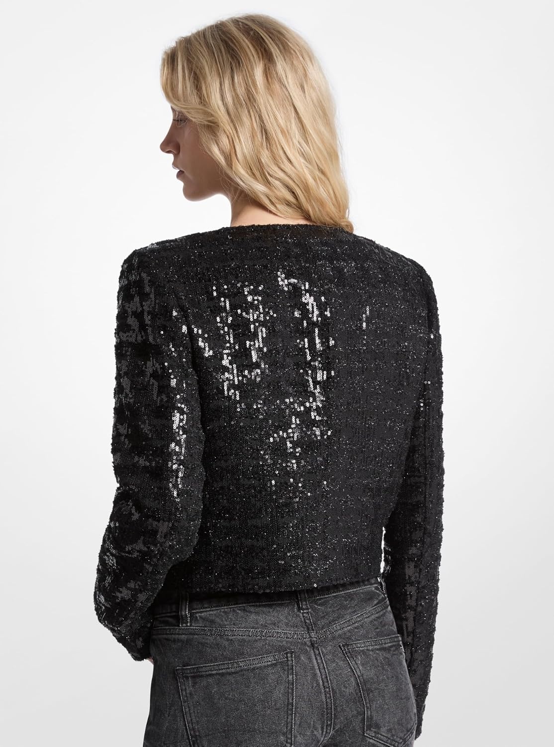 image:imageMichael Kors Womens Tweed Crop JacketSequinBlack