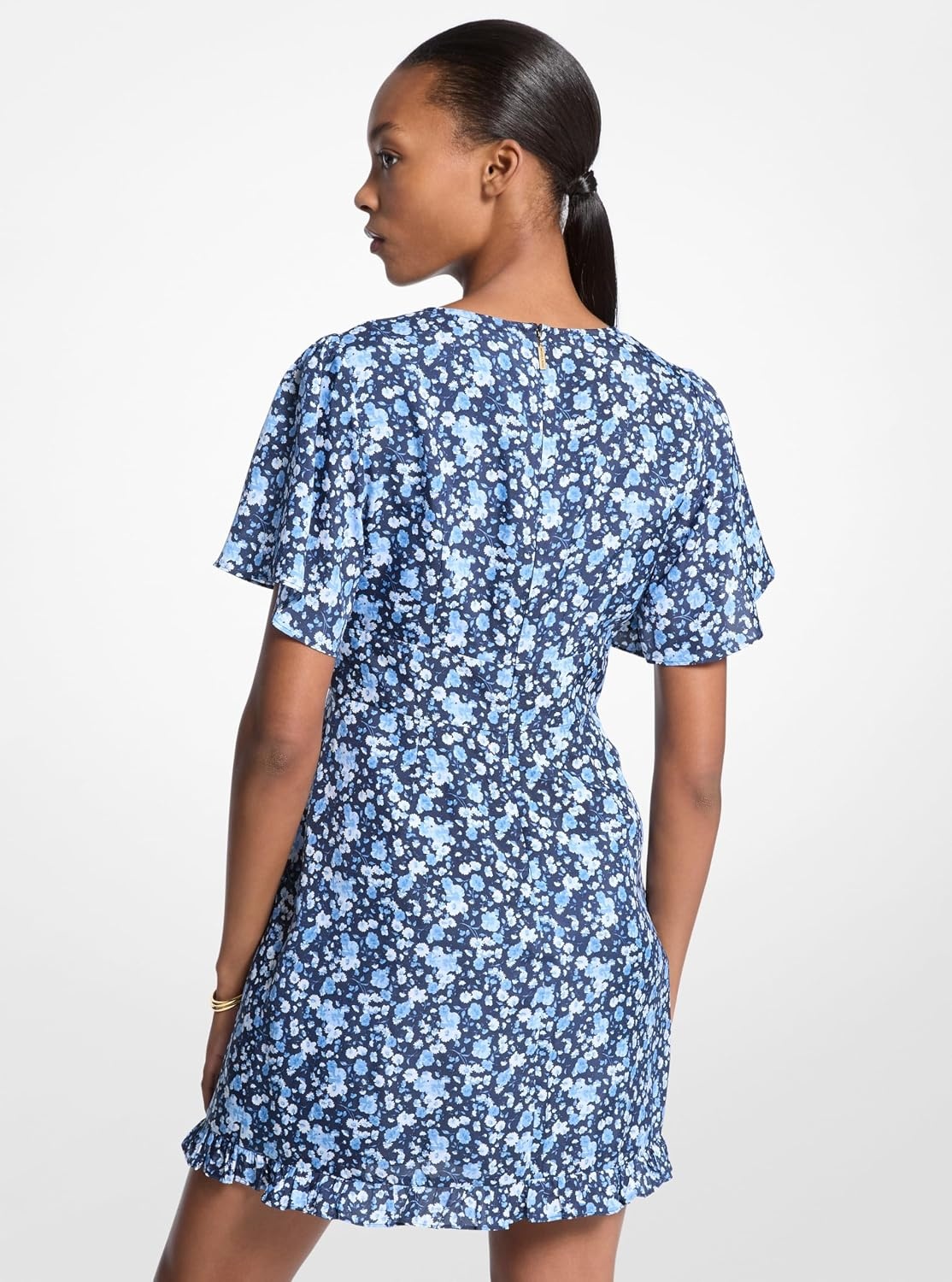 image:imageMichael Kors Womens V Neck Floral Mini DressFrench Blue
