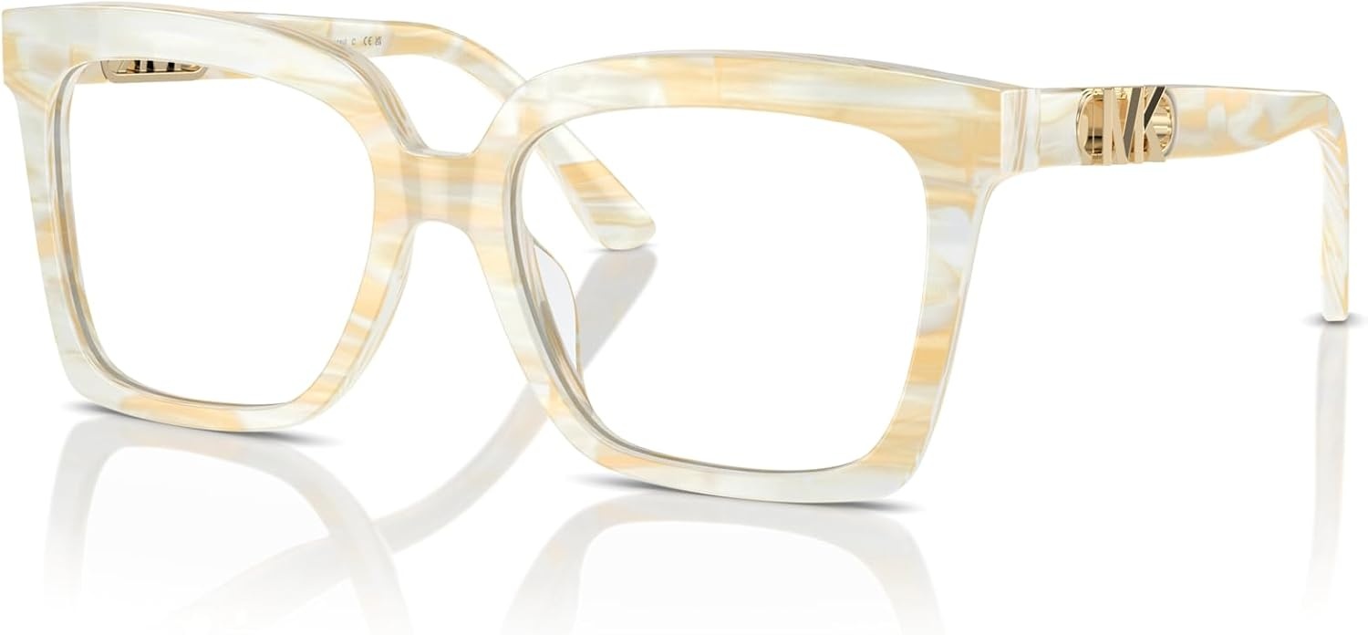 image:imageMichael Kors womens Mk4119f Nassau Low Bridge Fit Square Prescription Eyewear FramesIvory HornDemo Lens