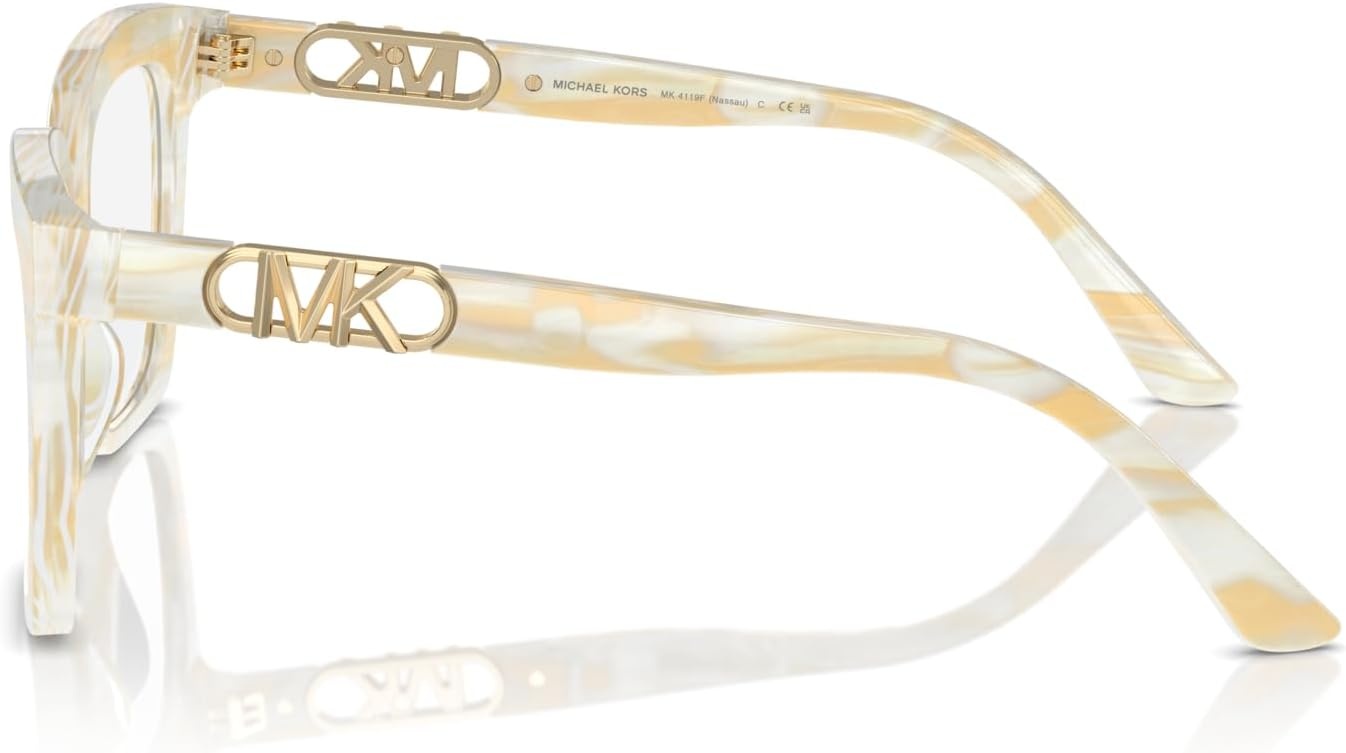 image:imageMichael Kors womens Mk4119f Nassau Low Bridge Fit Square Prescription Eyewear FramesIvory HornDemo Lens