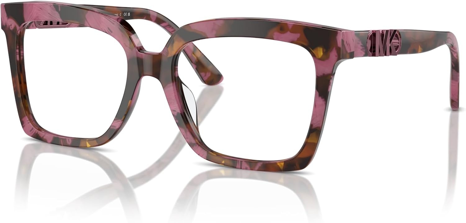 image:imageMichael Kors womens Mk4119f Nassau Low Bridge Fit Square Prescription Eyewear FramesPlum Graphic TortoiseDemo Lens
