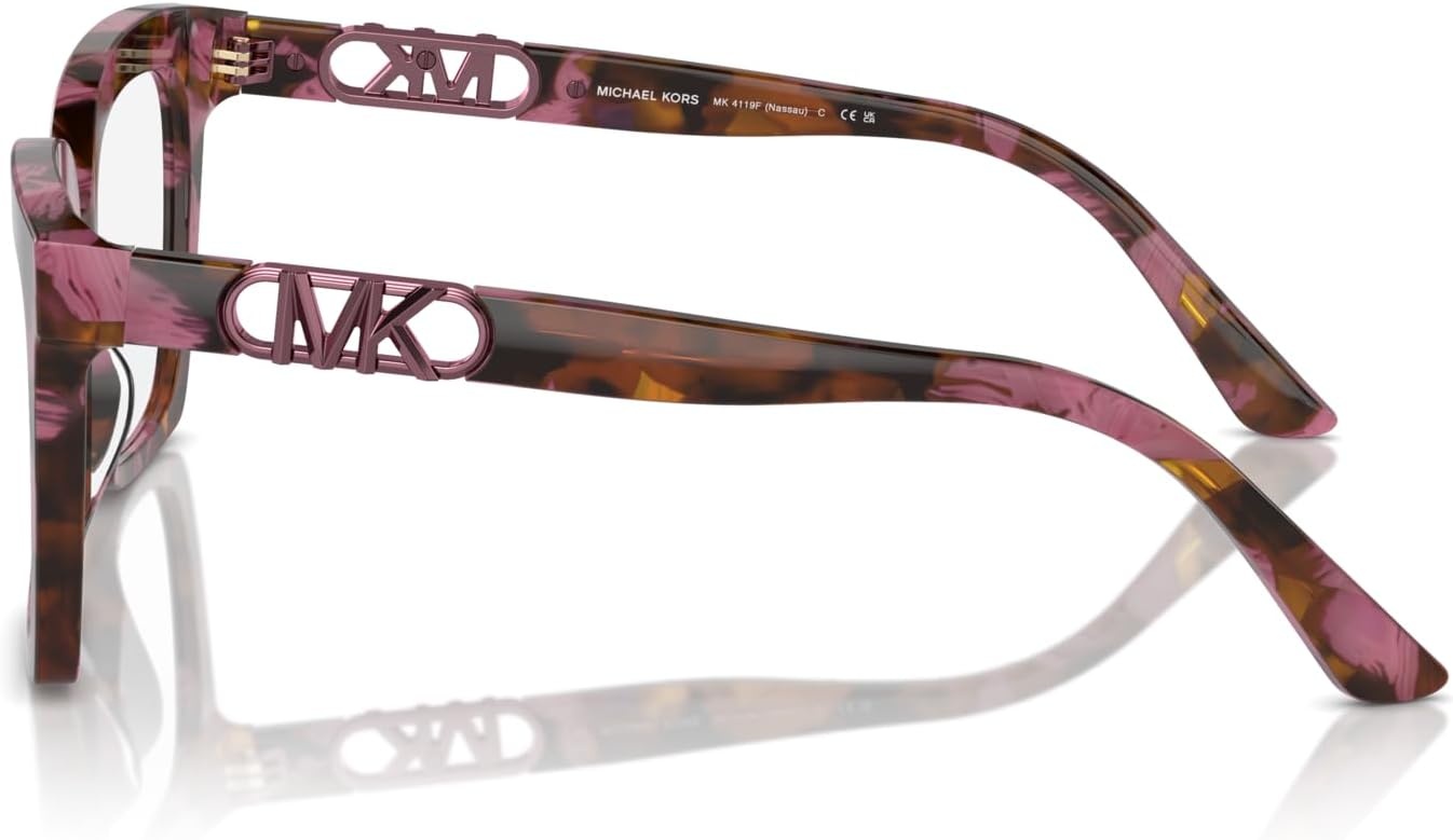 image:imageMichael Kors womens Mk4119f Nassau Low Bridge Fit Square Prescription Eyewear FramesPlum Graphic TortoiseDemo Lens